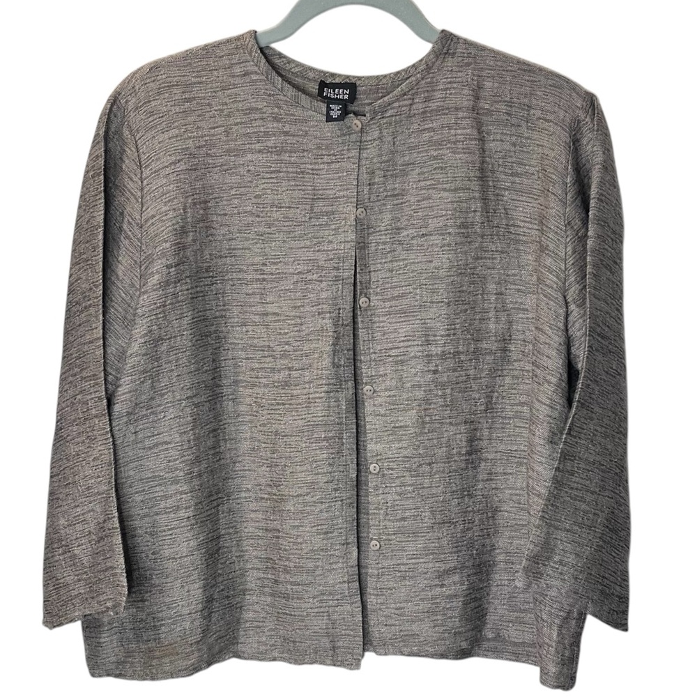 Eileen Fisher Tan Beige Linen blend button front cardigan jacket medium